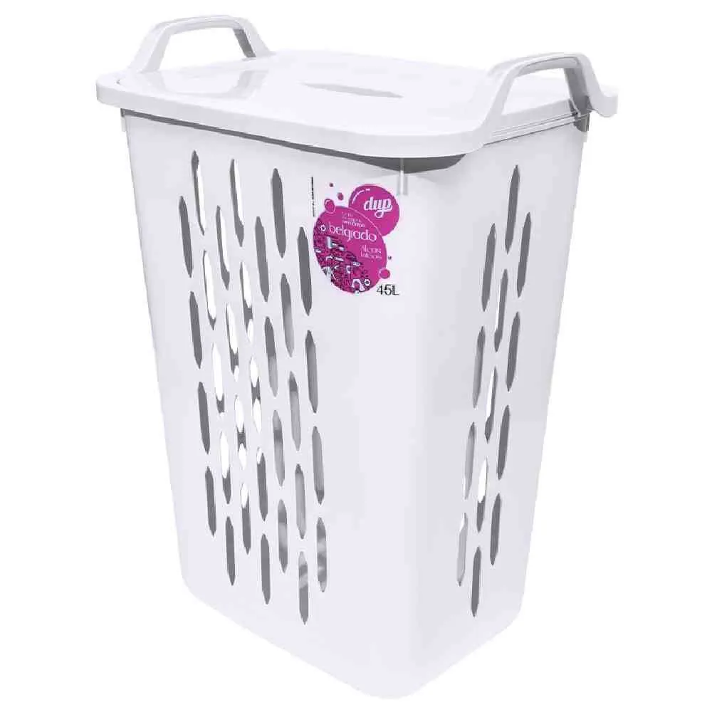 Cesto de Roupas Belgrado com Tampa Dup 45 Litros - Branco Fantasma
