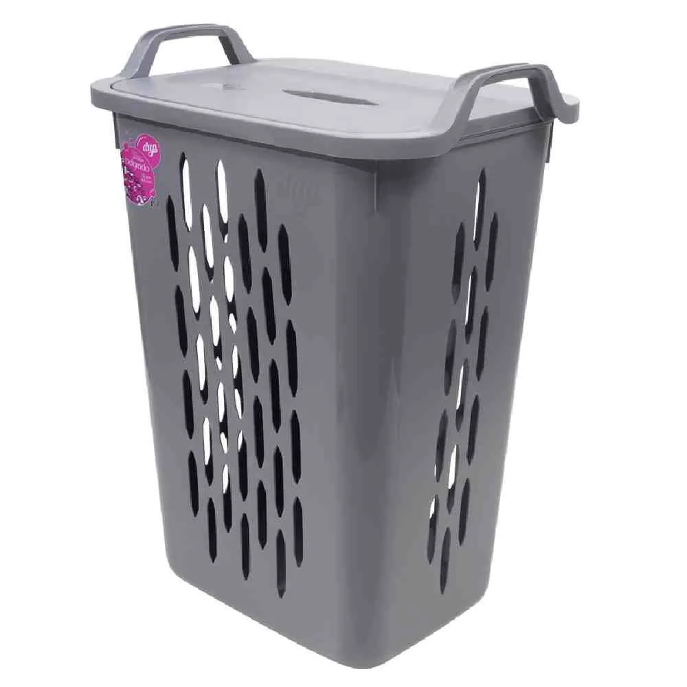 Cesto de Roupas Belgrado com Tampa Dup 45 Litros - Cinza Escuro