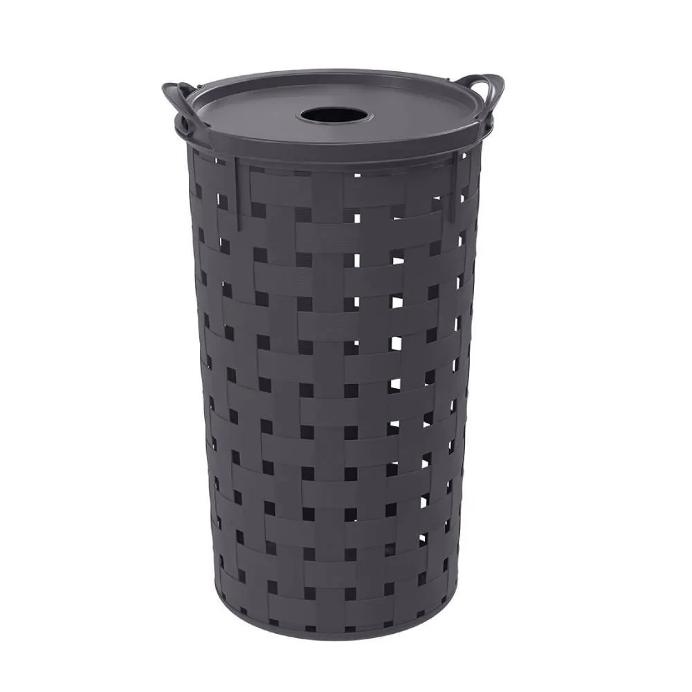 Cesto de Roupas com Tampa Fita Plasútil 37 Litros - Cinza
