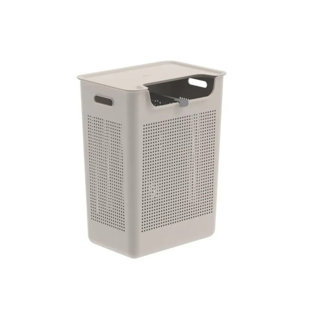 Cestos de Roupas Duplo Compartimento Flow 50 Litros Ou - Bege Fechado