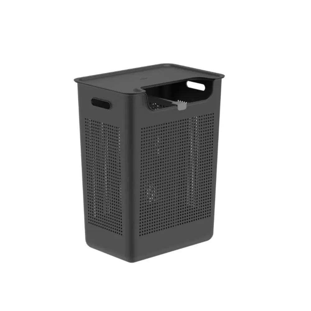 Cestos de Roupas Duplo Compartimento Flow 50 Litros Ou - Preto Fechado