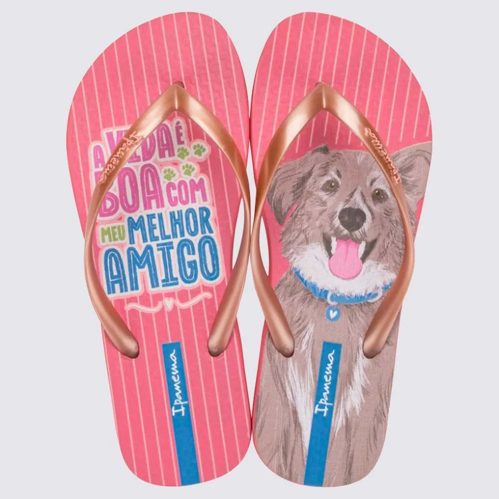 Chinelo Ipanema Feminino Love Pets Rosa/Rosa Metalizado/Bege