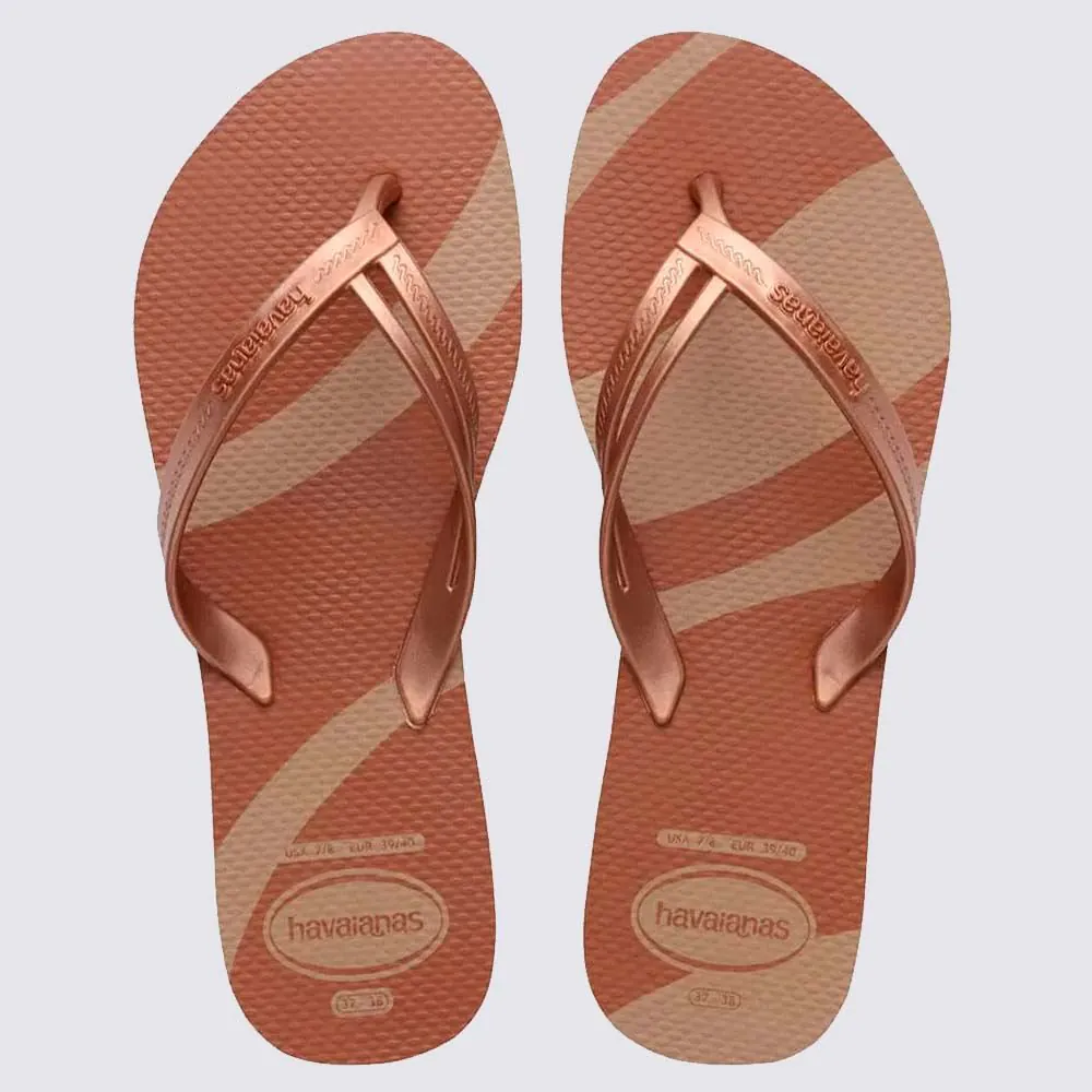 Chinelo Havaiana Feminina Elegance Print Rose Gold