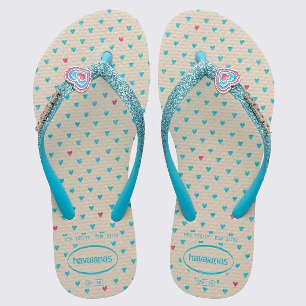 Chinelo Havaianas Infantil Slim Glitter Bege Palha