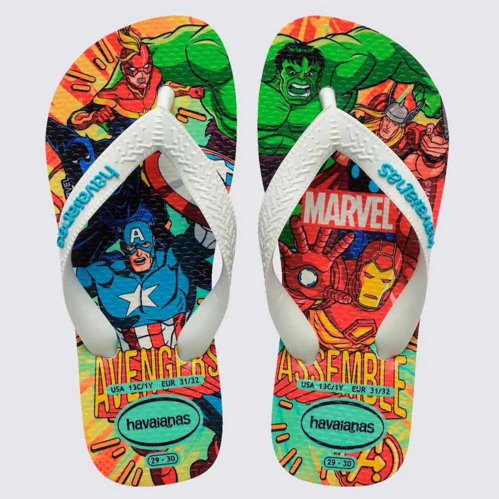Chinelo Havaianas Infantil Top Marvel II Branco/Branco/Azul