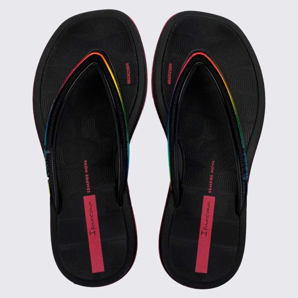 Chinelo Ipanema Infantil Glow Preto/Preto/Rosa