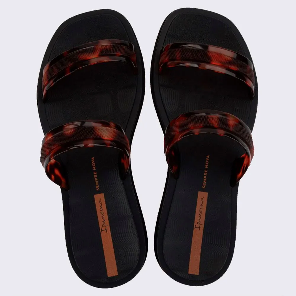 Chinelo Slide Ipanema Feminino Glow Trendy Preto/Tartaruga/Marrom