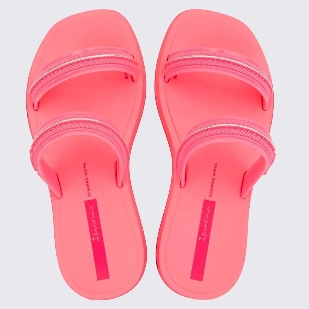 Chinelo Slide Ipanema Infantil Glow Rosa/Rosa/Prata
