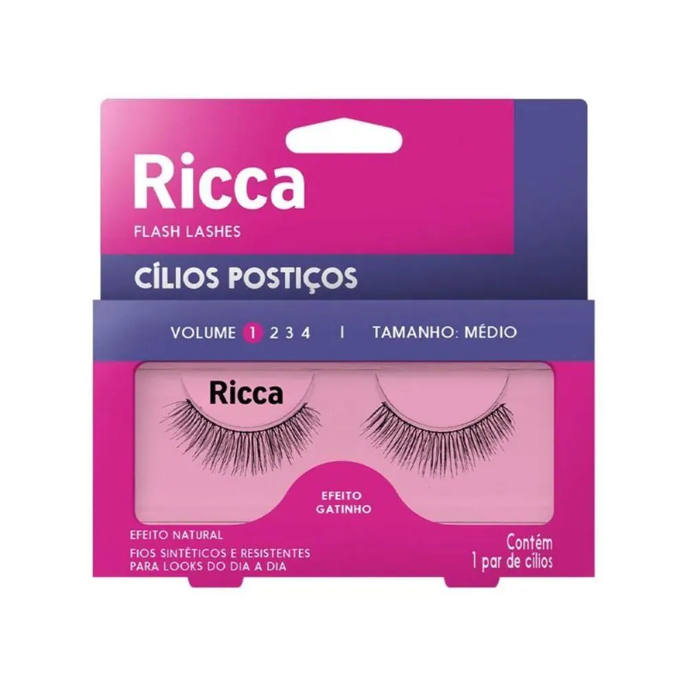 Cílios Postiços Efeito Gatinho Volume 1 Ricca - Médio