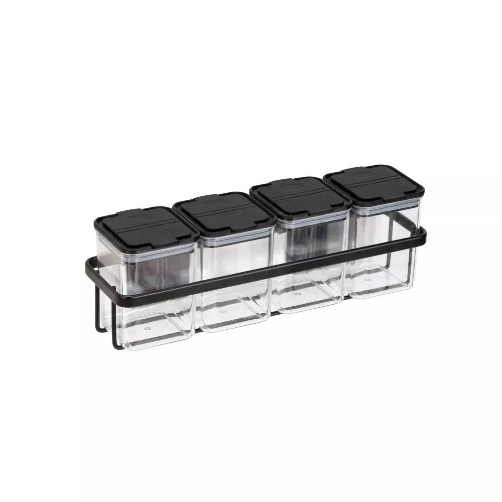 Jogo de Porta Condimentos Black 4 Potes com Suporte 186 ml Arthi