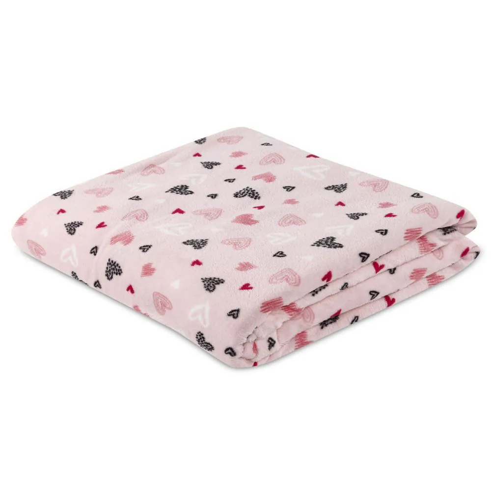 Cobertor Infantil 100% Poliéster Estampado - Coração Rosa