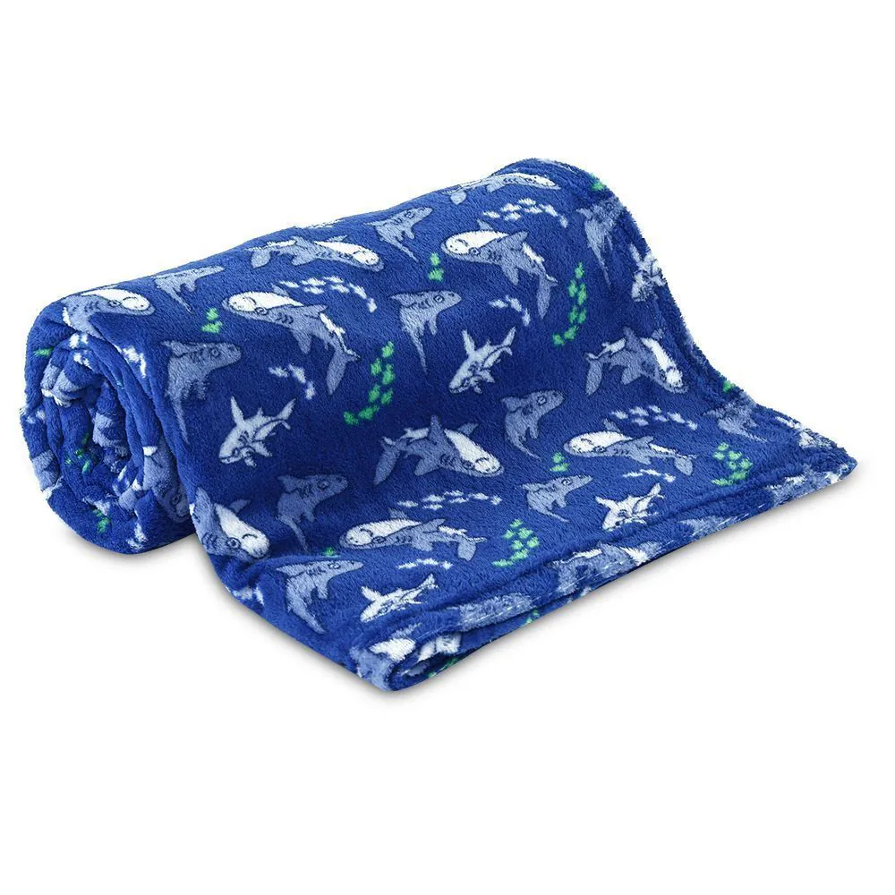 Cobertor Infantil 100% Poliéster Estampado - Tubarão Azul