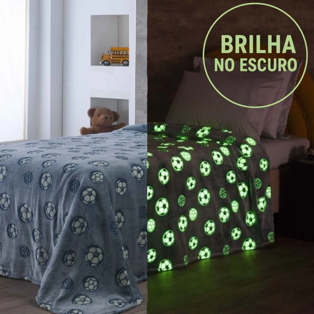 Cobertor Infantil Mágico Encantos Brilha no Escuro Kids - Futebol Azul