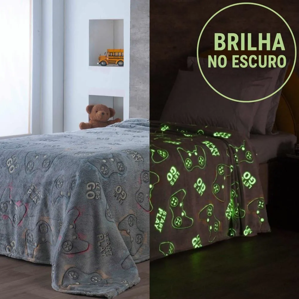 Cobertor Infantil Mágico Encantos Brilha no Escuro Kids - Game Lets Go Cinza