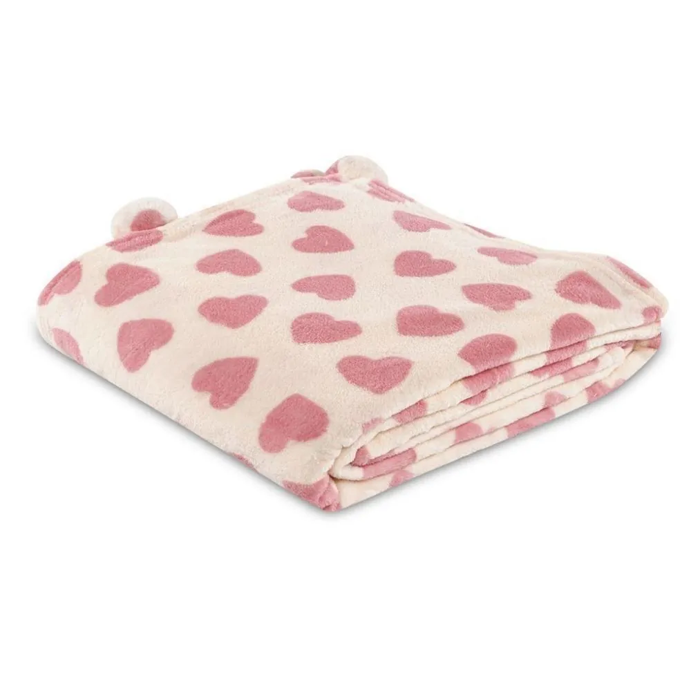 Cobertor Solteiro Infantil Pompom Kids - Coração Rosa