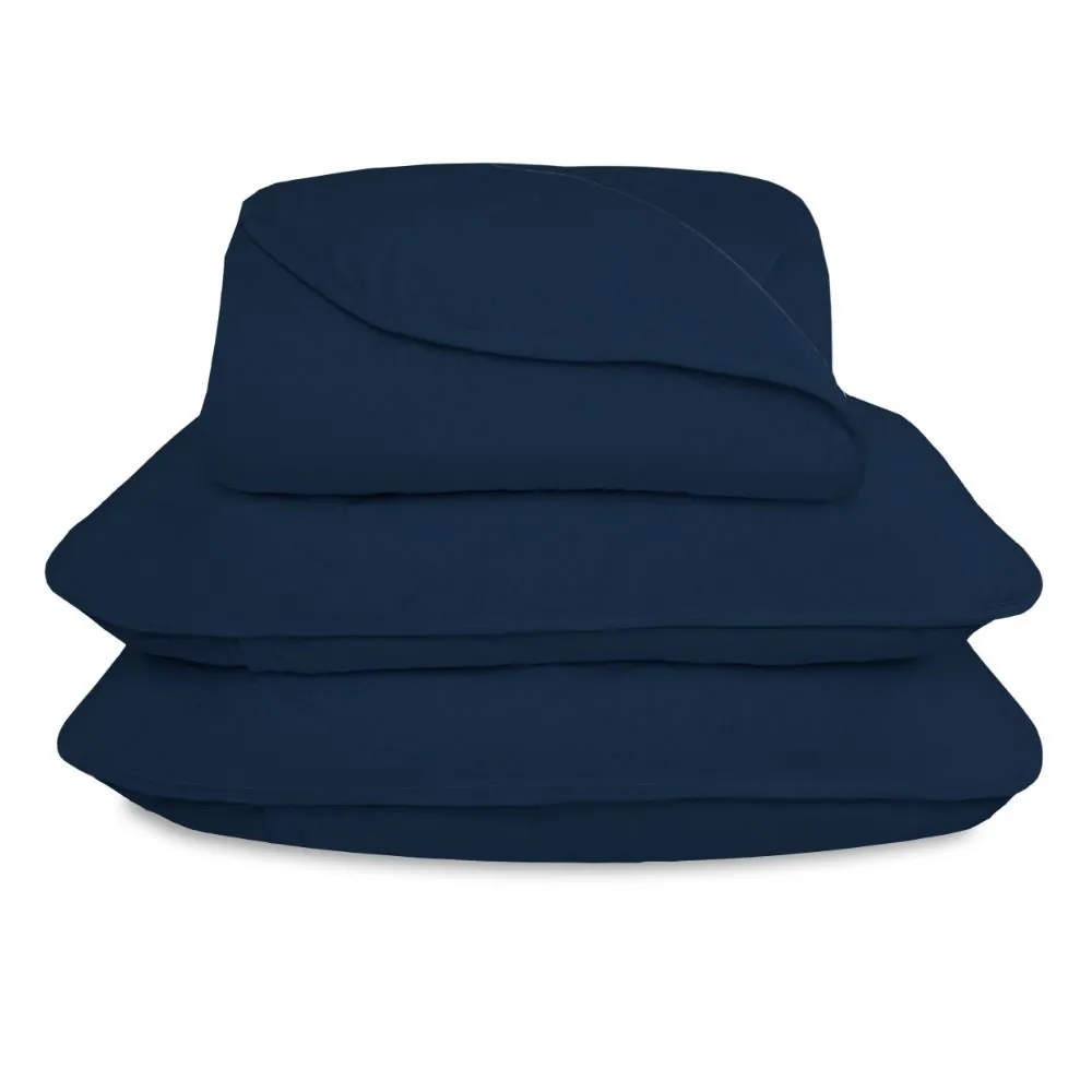 Cobre Leito King Liso 3 Peças - Azul Marinho