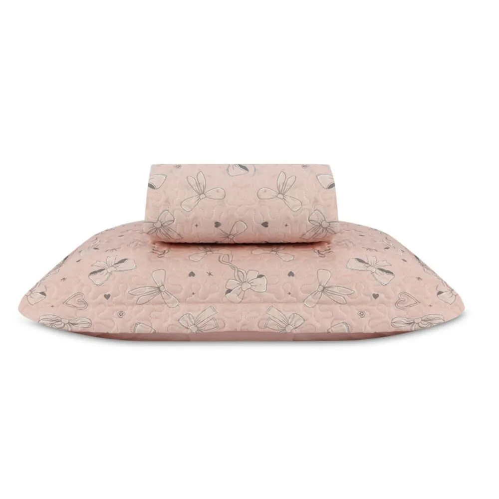 Kit Colcha Solteiro Dupla Face Matelado Kids 2 pçs - Laços Rosa