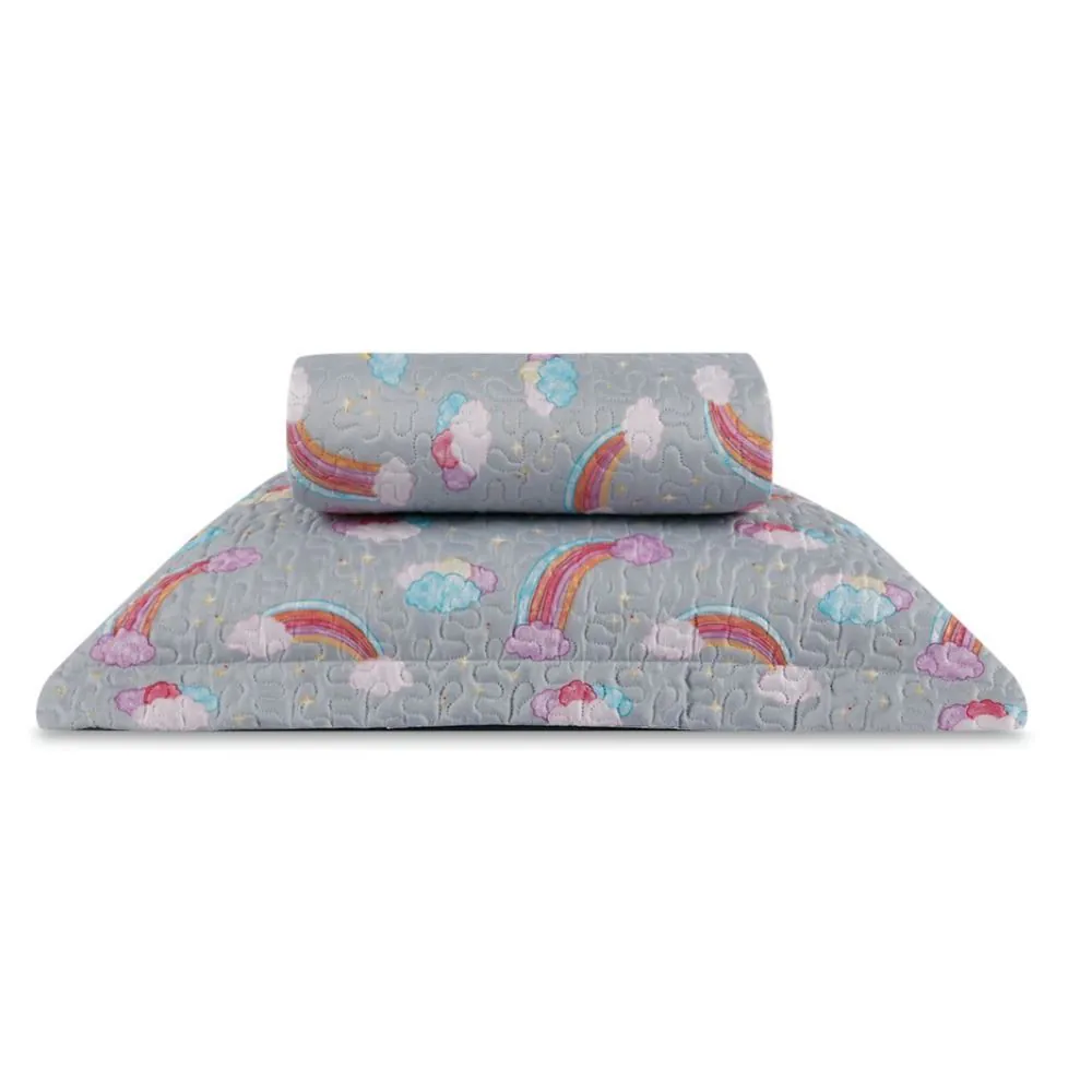 Kit Colcha Solteiro Dupla Face Matelado Kids 2 pçs - Rainbow Cinza
