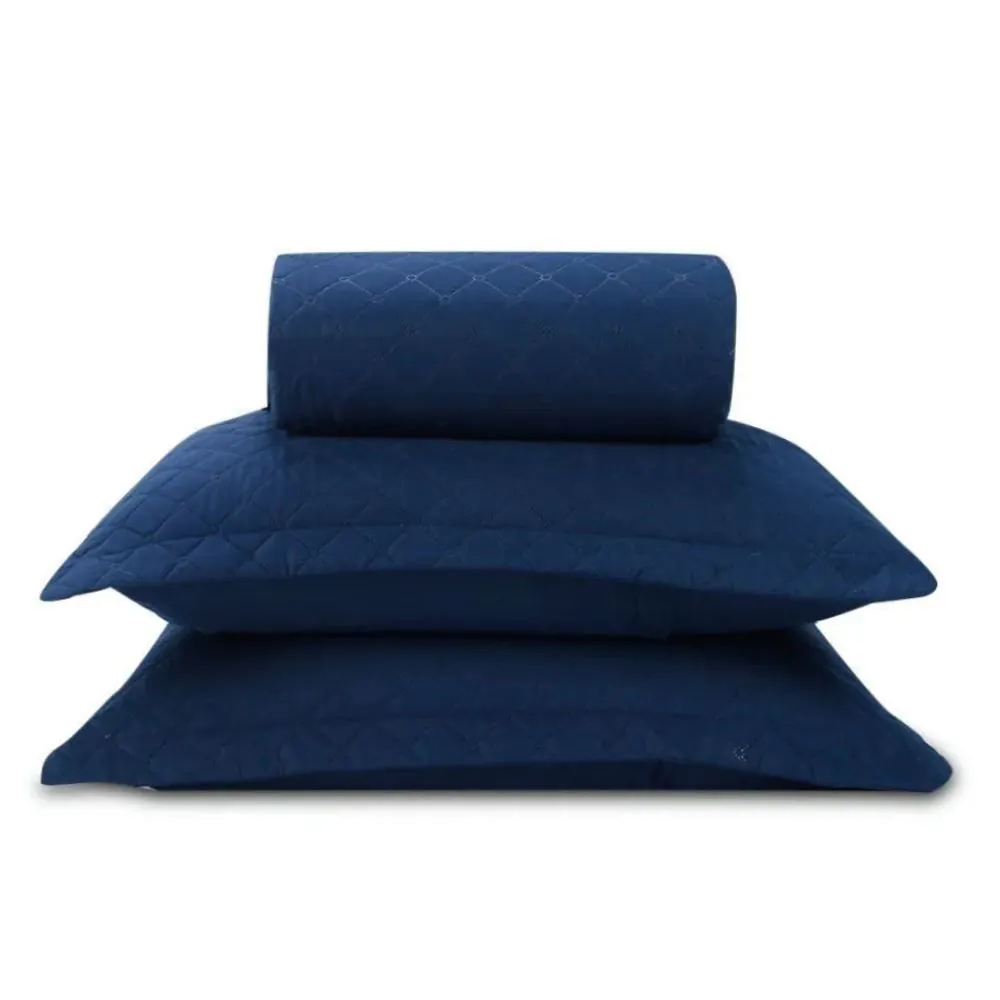 Colcha Casal Lisa Versalhes/Napoli 3 Peças - Midnight Blue