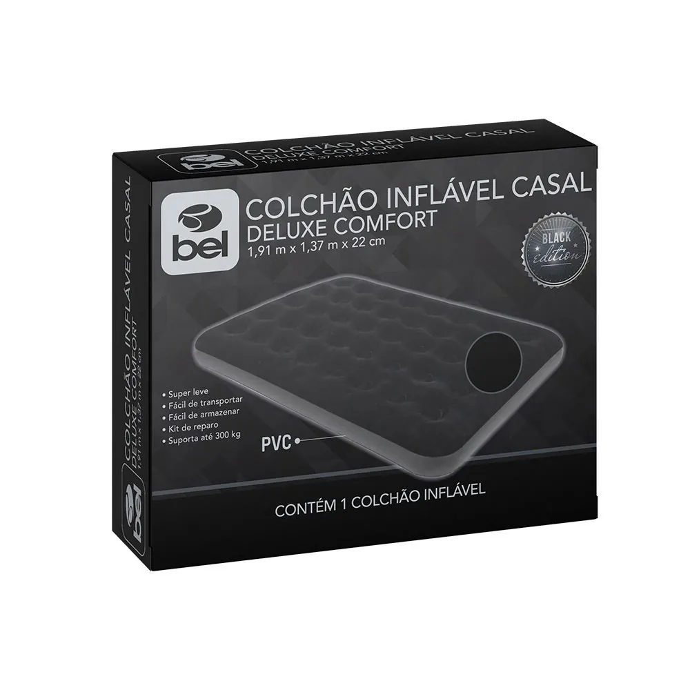 Colchão Inflável Casal Deluxe Comfort Preto Bel Resistente e Prático - Preto