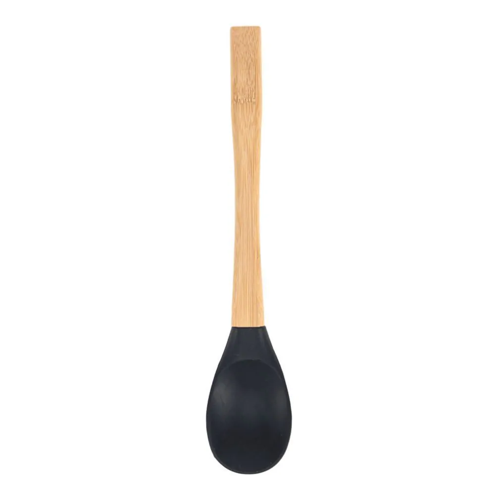 Colher de Silicone com Cabo de Bambu - Preto