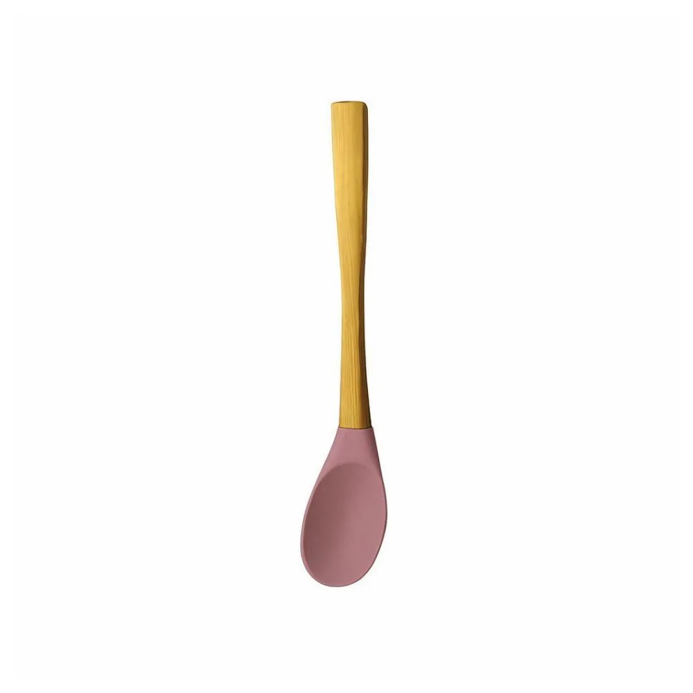 Colher de Silicone com Cabo de Bambu - Rosa