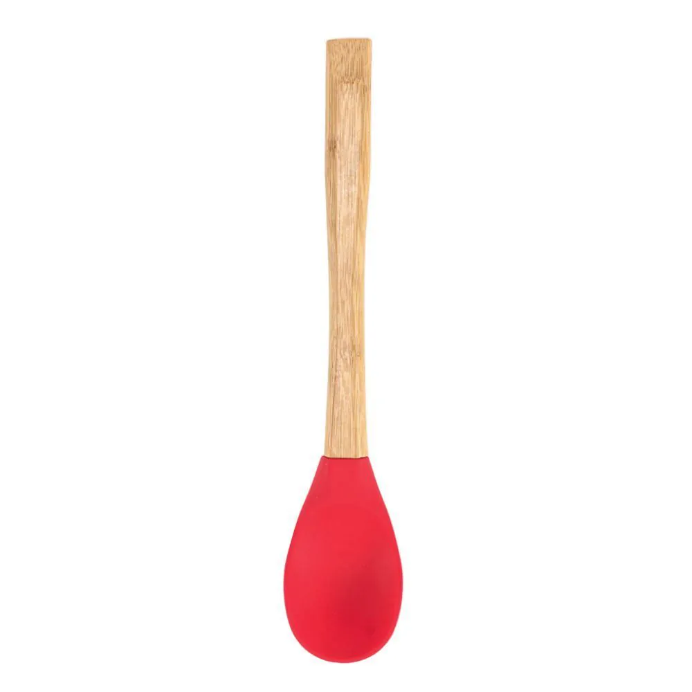 Colher de Silicone com Cabo de Bambu - Vermelho