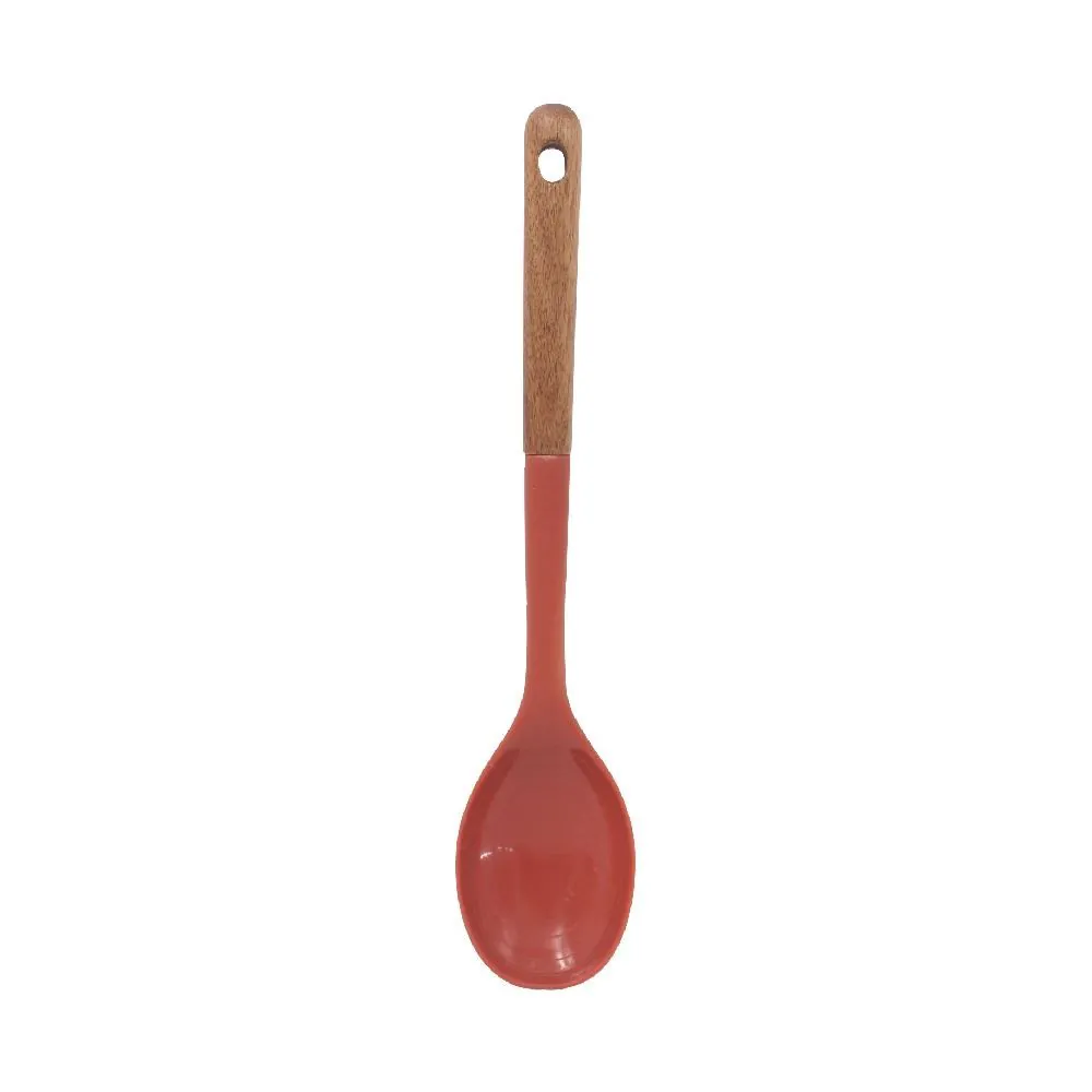 Colher de Silicone com Cabo de Madeira 32,9 Cm - Vermelho