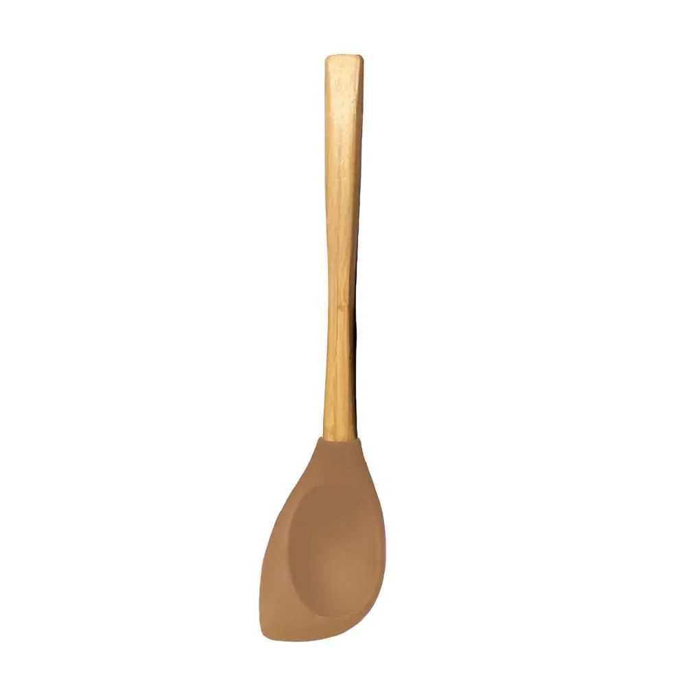 Colher Espátula de Silicone com Cabo de Bambu - Caramelo