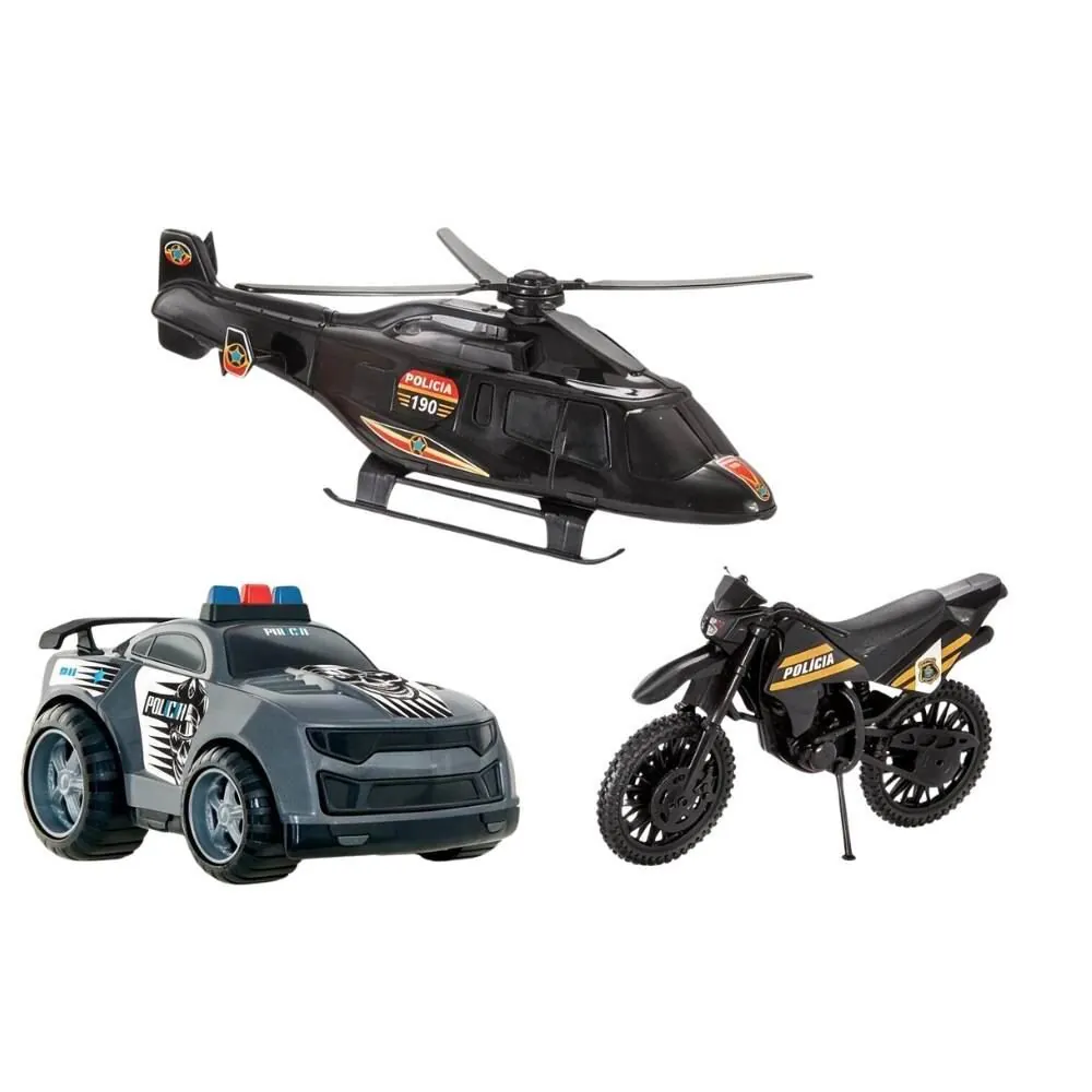Conjunto Triplo Carro, Moto e Helicóptero Bs Toys - 472