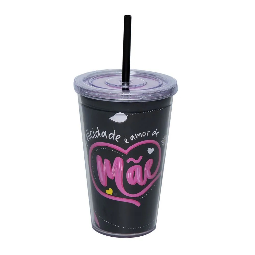 Copo com Canudo Lumni 500Ml - Dia das Mães