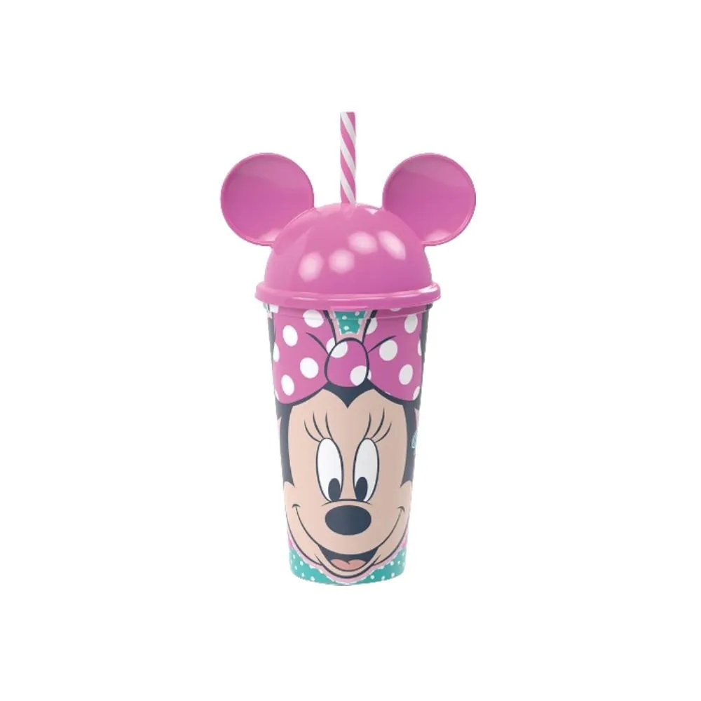 Copo com Canudo Minnie 500Ml Plasútil - Rosa