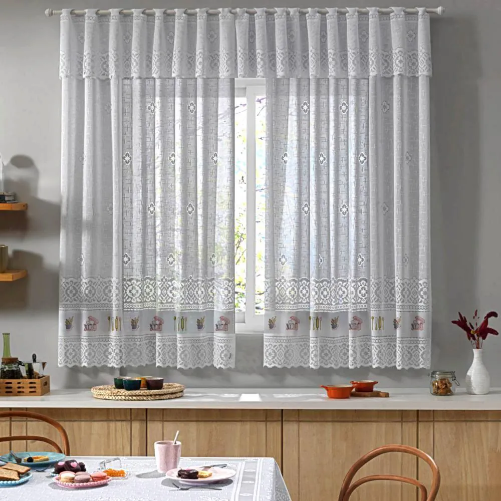 Cortina para Cozinha 2,00X1,20 m Valencia Renda - Ateliê dos Sabores
