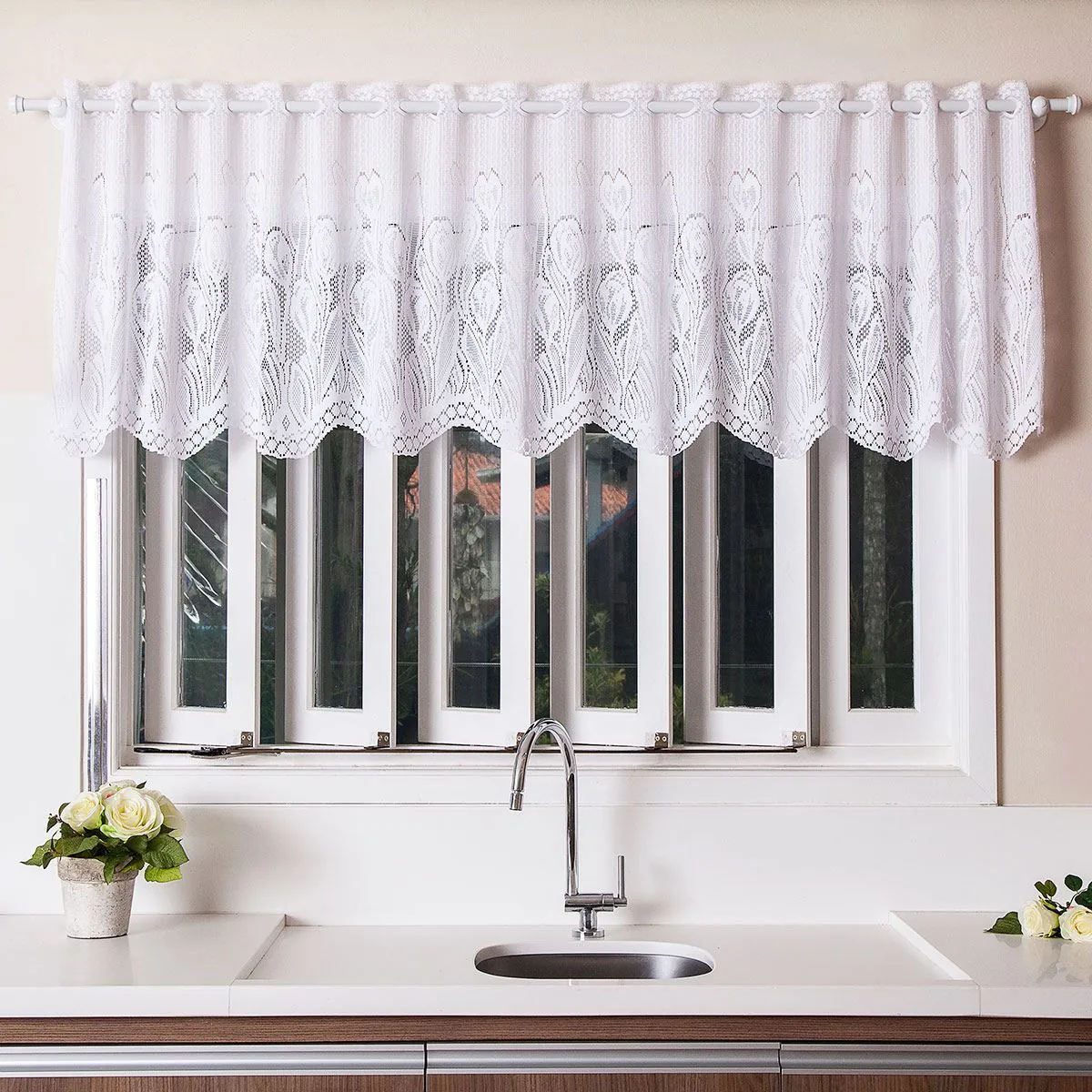 Cortina para Cozinha de Renda 2,00Mx60 cm - Tulipinhas Branca