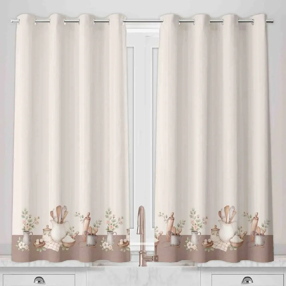 Cortina para Cozinha Gourmet 2,60X1,20 m - Utensílios Marrom