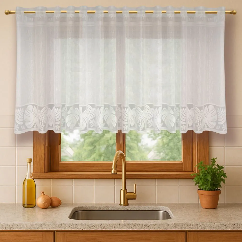 Cortina para Cozinha de Renda 2,00Mx80 cm Siena - Branca Costela de Adão