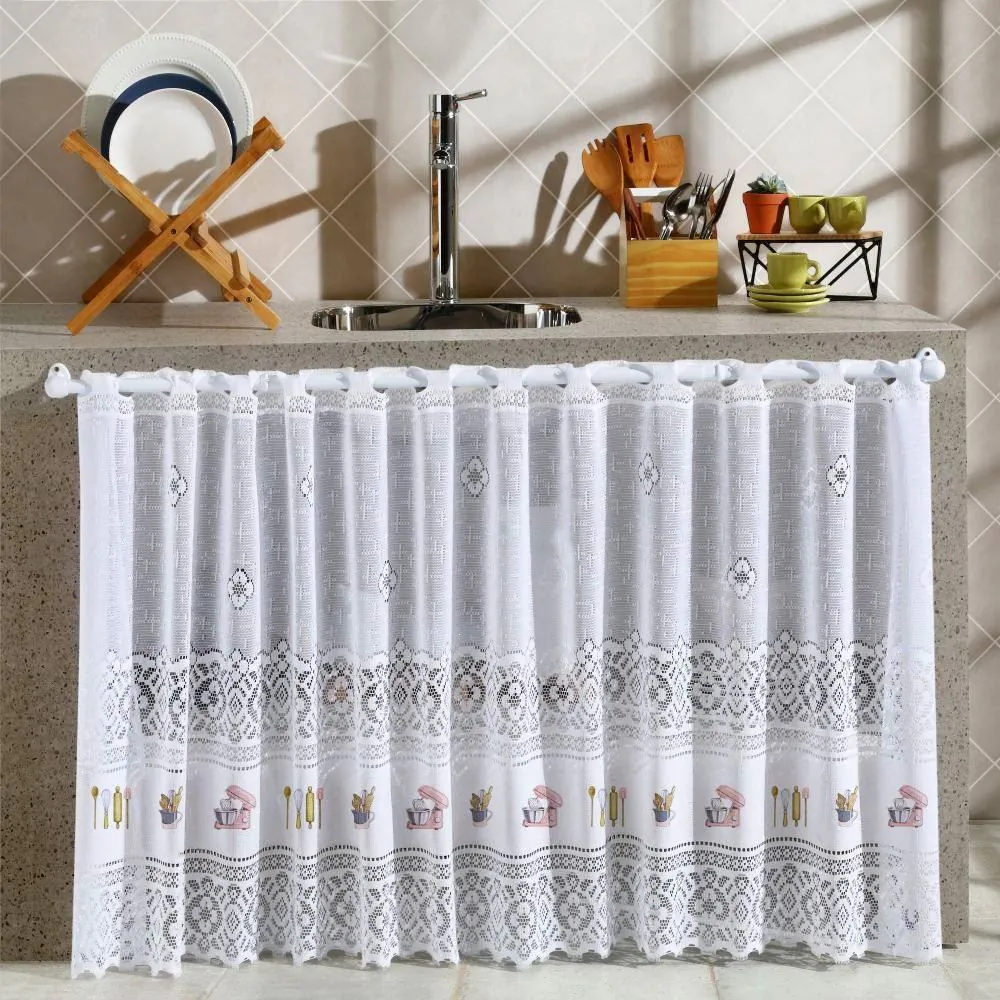 Cortina para Cozinha 2,00Mx80 cm Valência em Renda - Ateliê dos Sabores