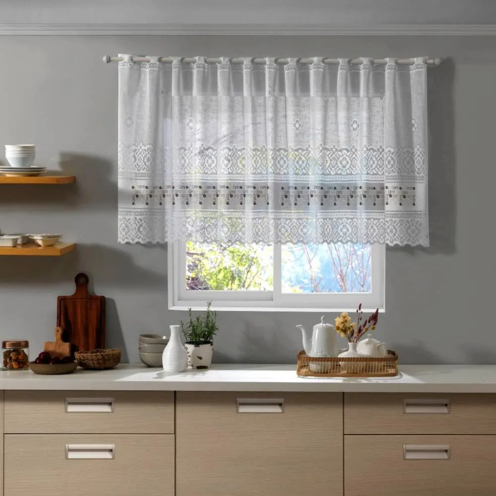 Cortina para Cozinha 2,00Mx80 cm Valência em Renda - Coffee
