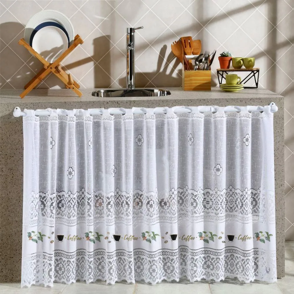 Cortina para Cozinha 2,00Mx80 cm Valência em Renda - Jardim do Café