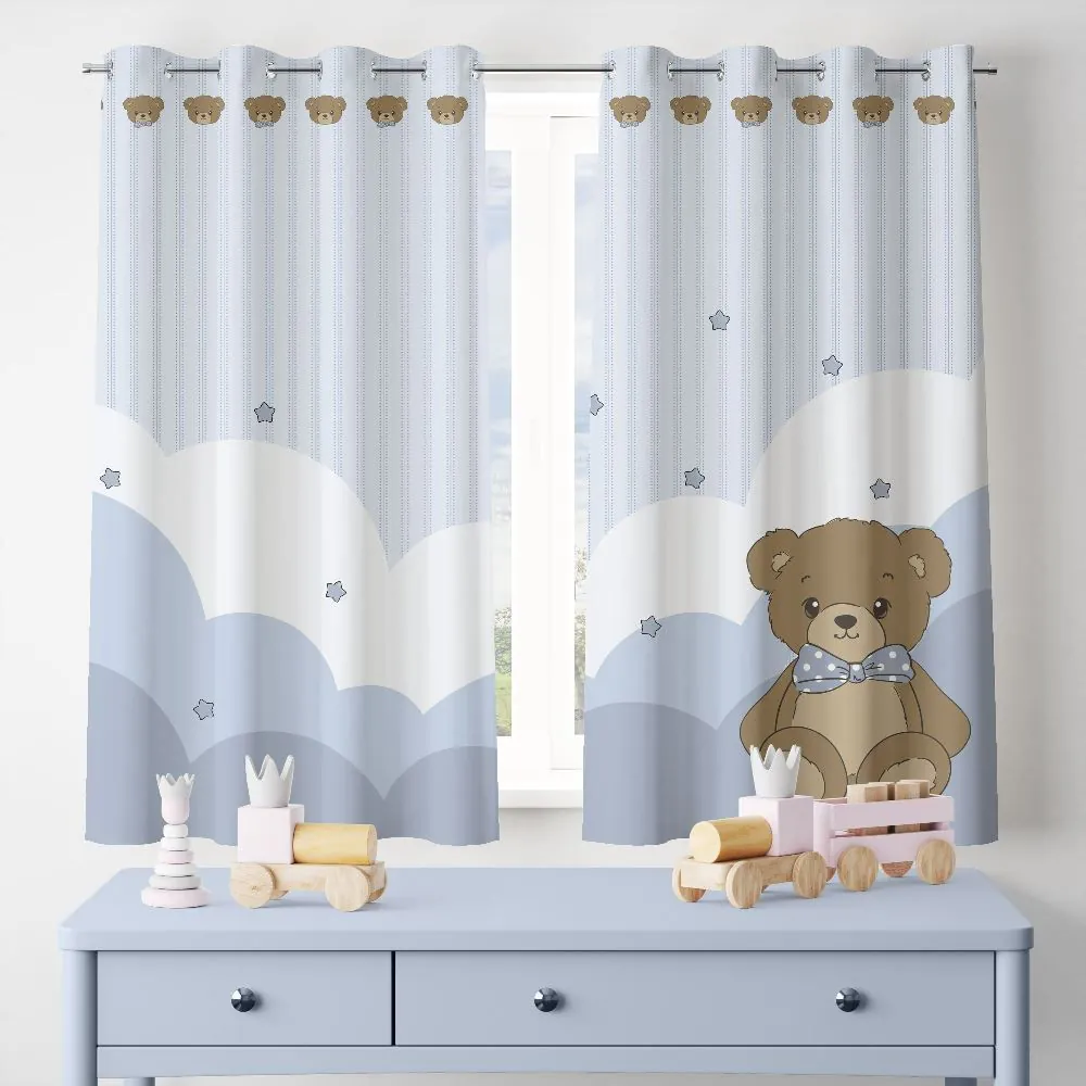Cortina Infantil para Quarto 2,60X1,70M Baby - Urso Azul