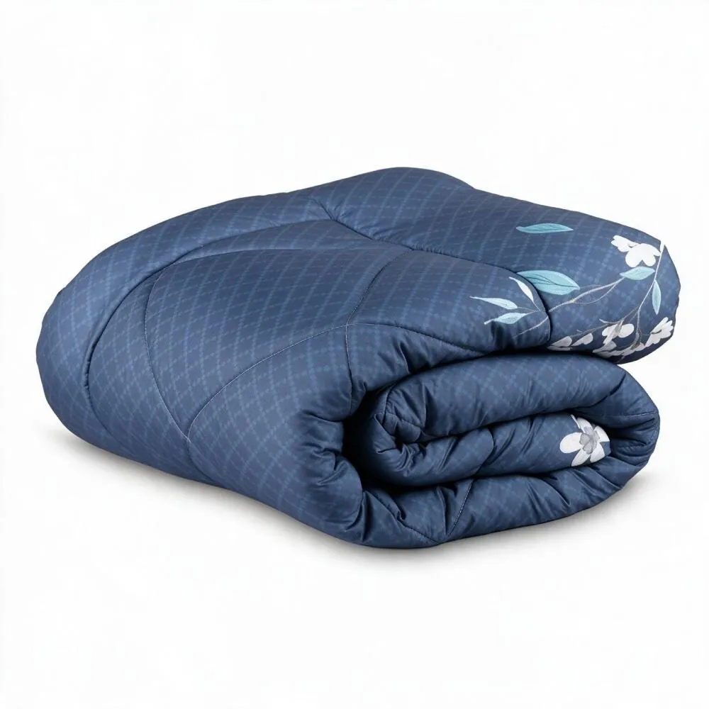 Edredom King Dupla Face Plush Versátile - Malu Floral Azul