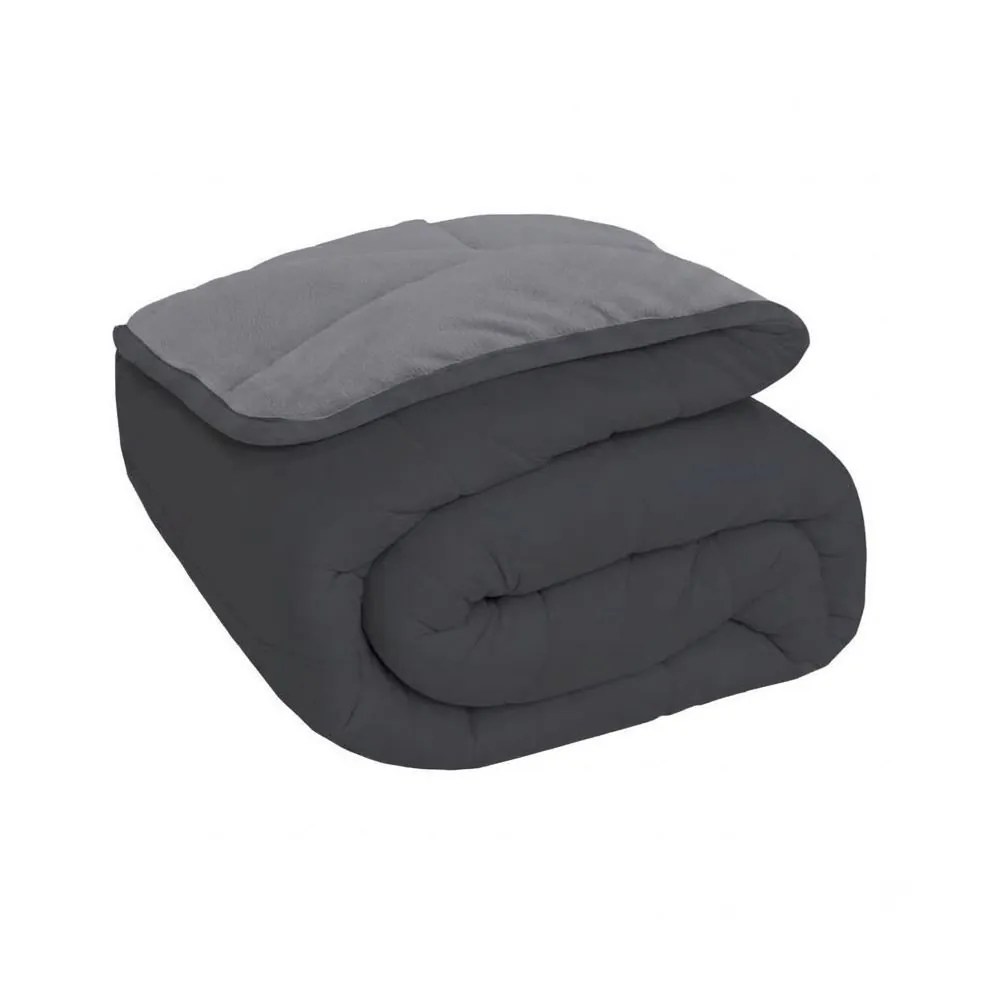 Edredom Queen Plush e Malha Liso Dupla Face - Preto