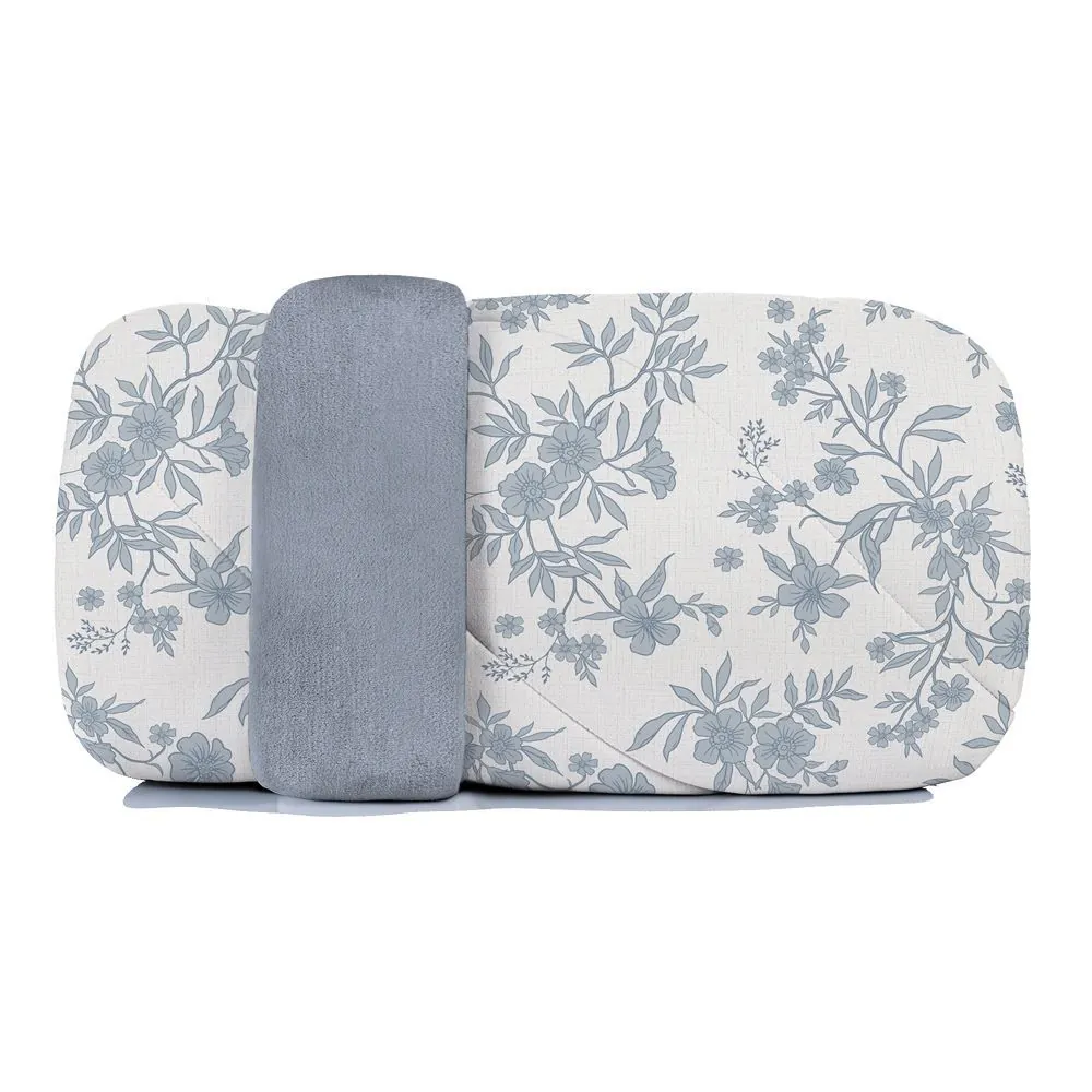 Edredom Solteiro Dupla Face Malha Blend Altenburg - Sofia Floral Azul