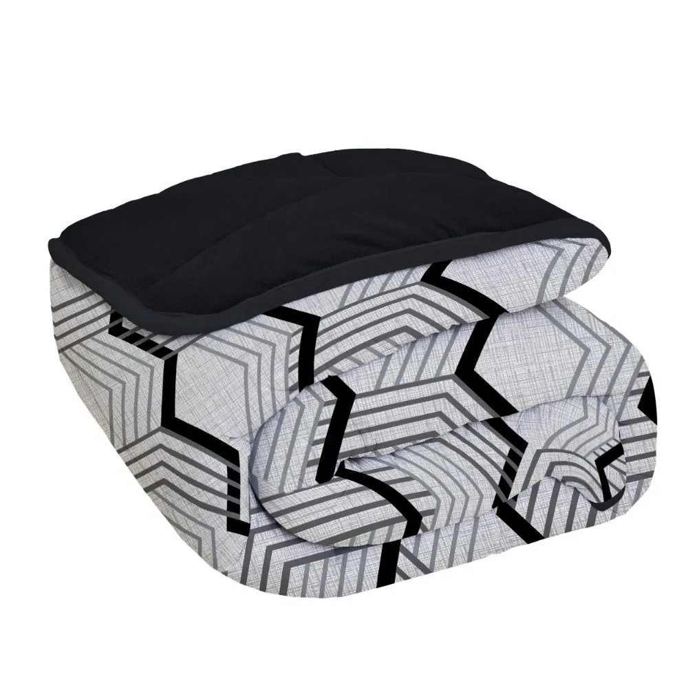 Edredom Solteiro Mônaco Plush Dupla Face - Carbon Preto