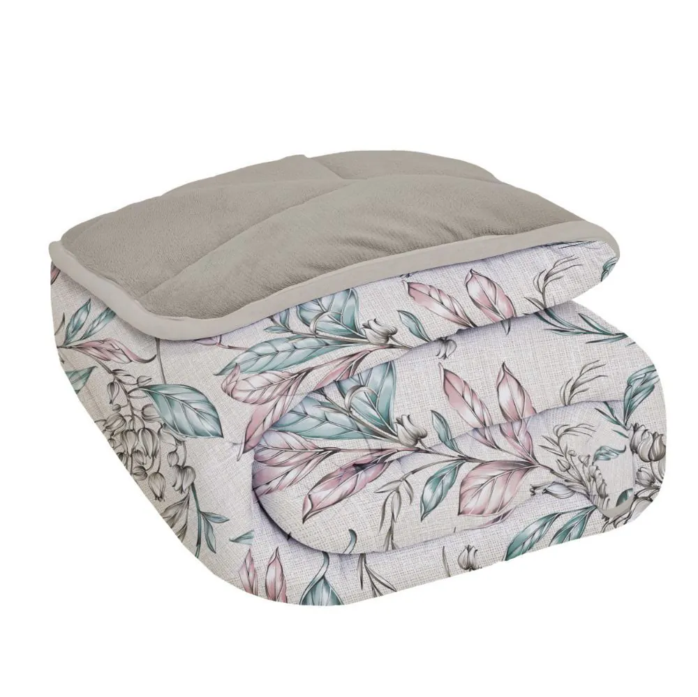 Edredom Solteiro Mônaco Plush Dupla Face - Joly Taupe