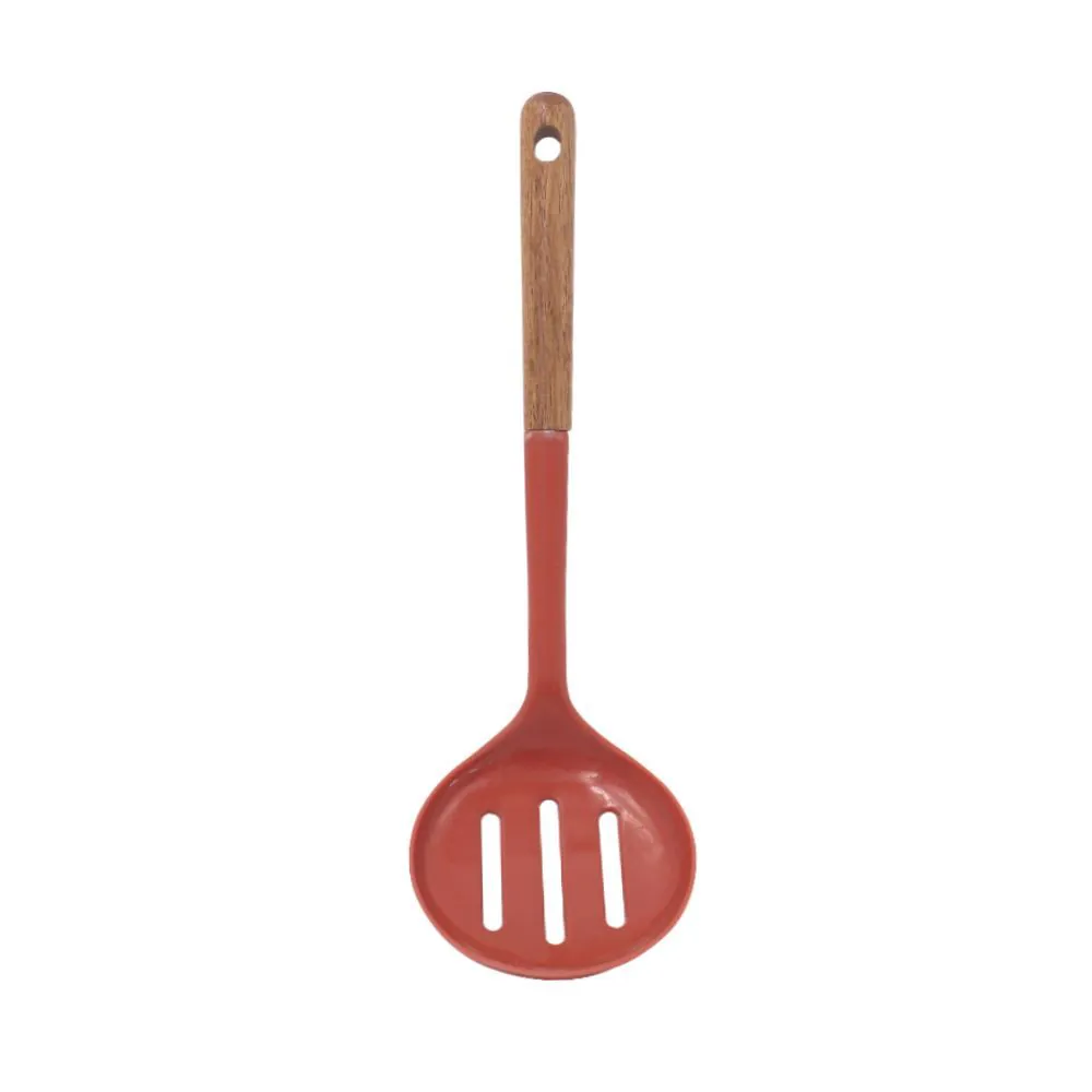 Escumadeira com Cabo de Madeira 32 Cm - Vermelho