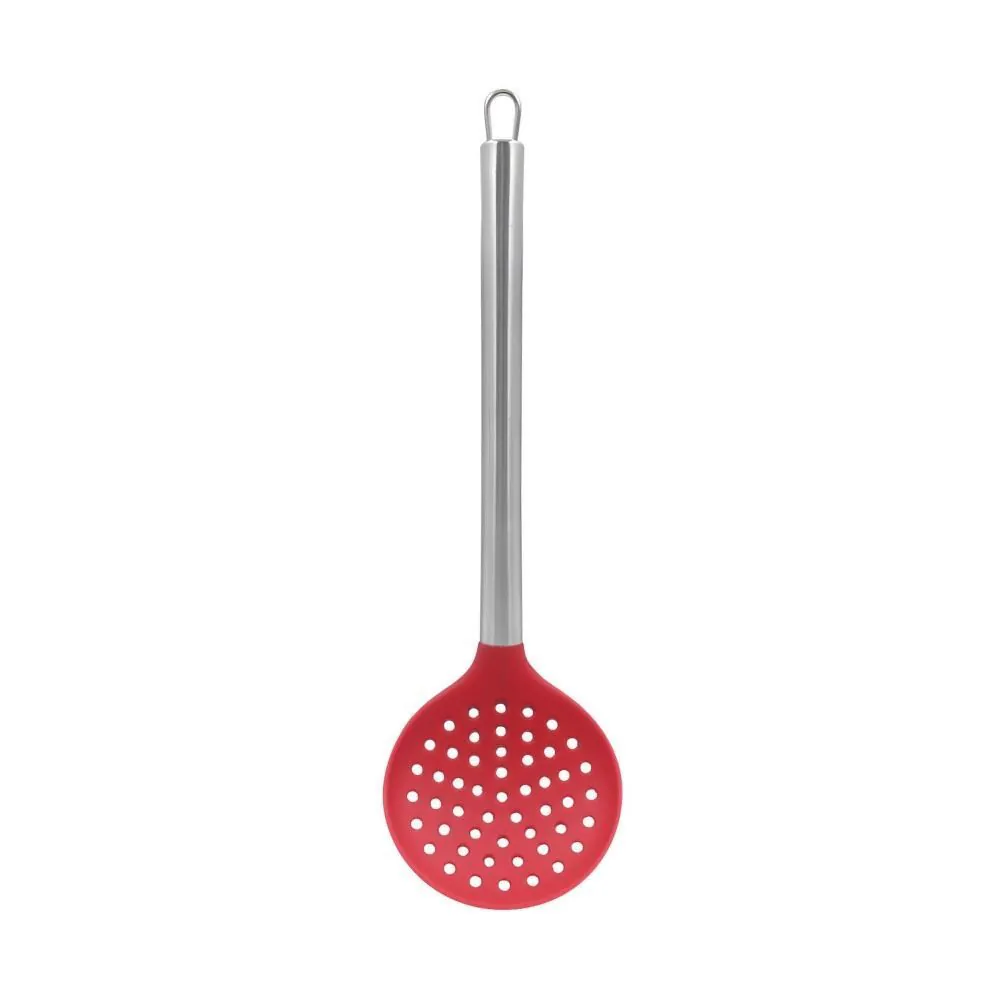 Escumadeira de Silicone 34Cm Cabo Inox - Vermelho