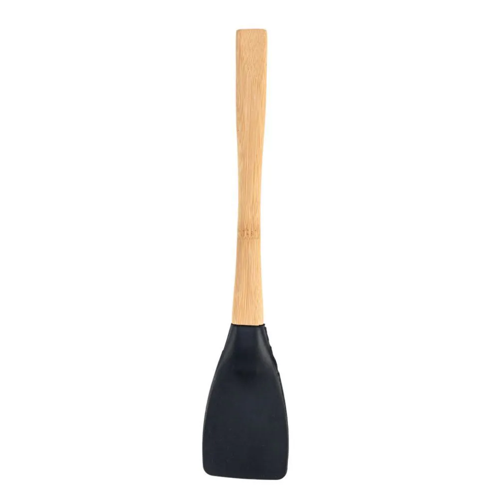Espátula de Silicone com Cabo de Bambu - Preto