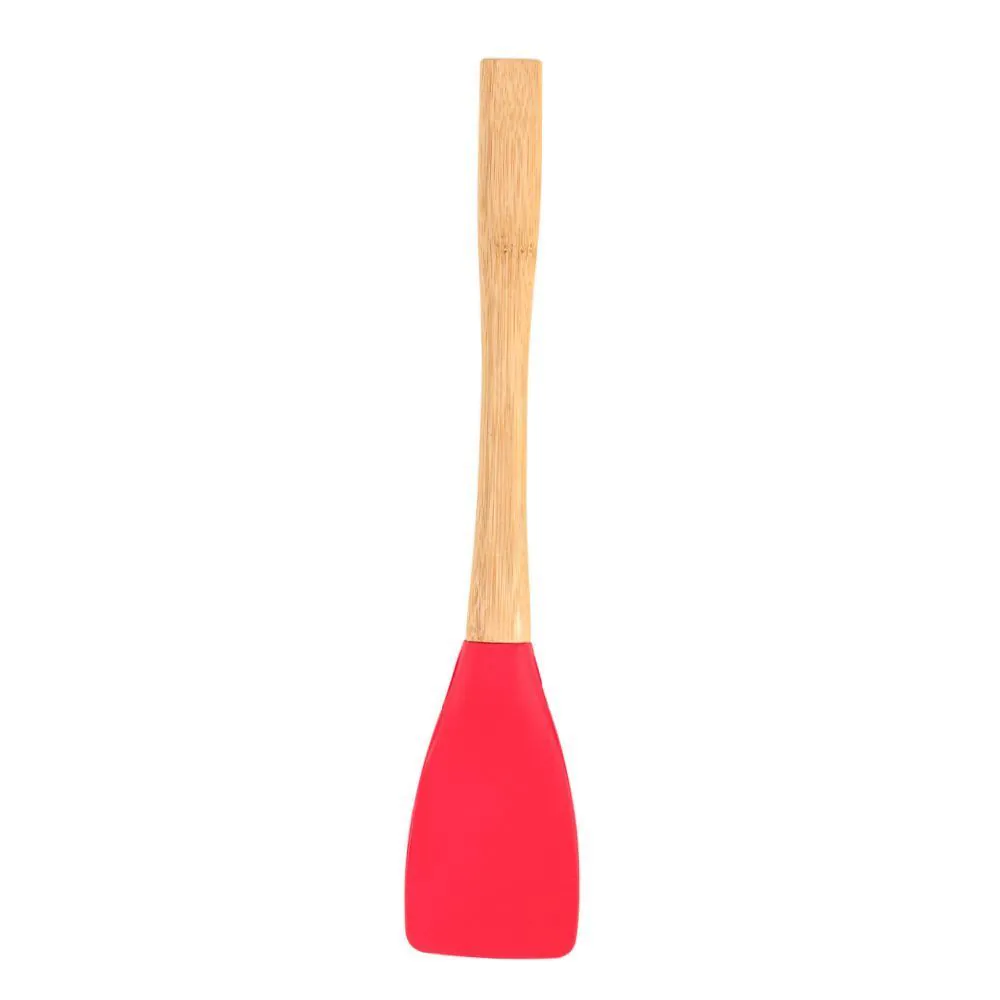 Espátula de Silicone com Cabo de Bambu - Vermelho