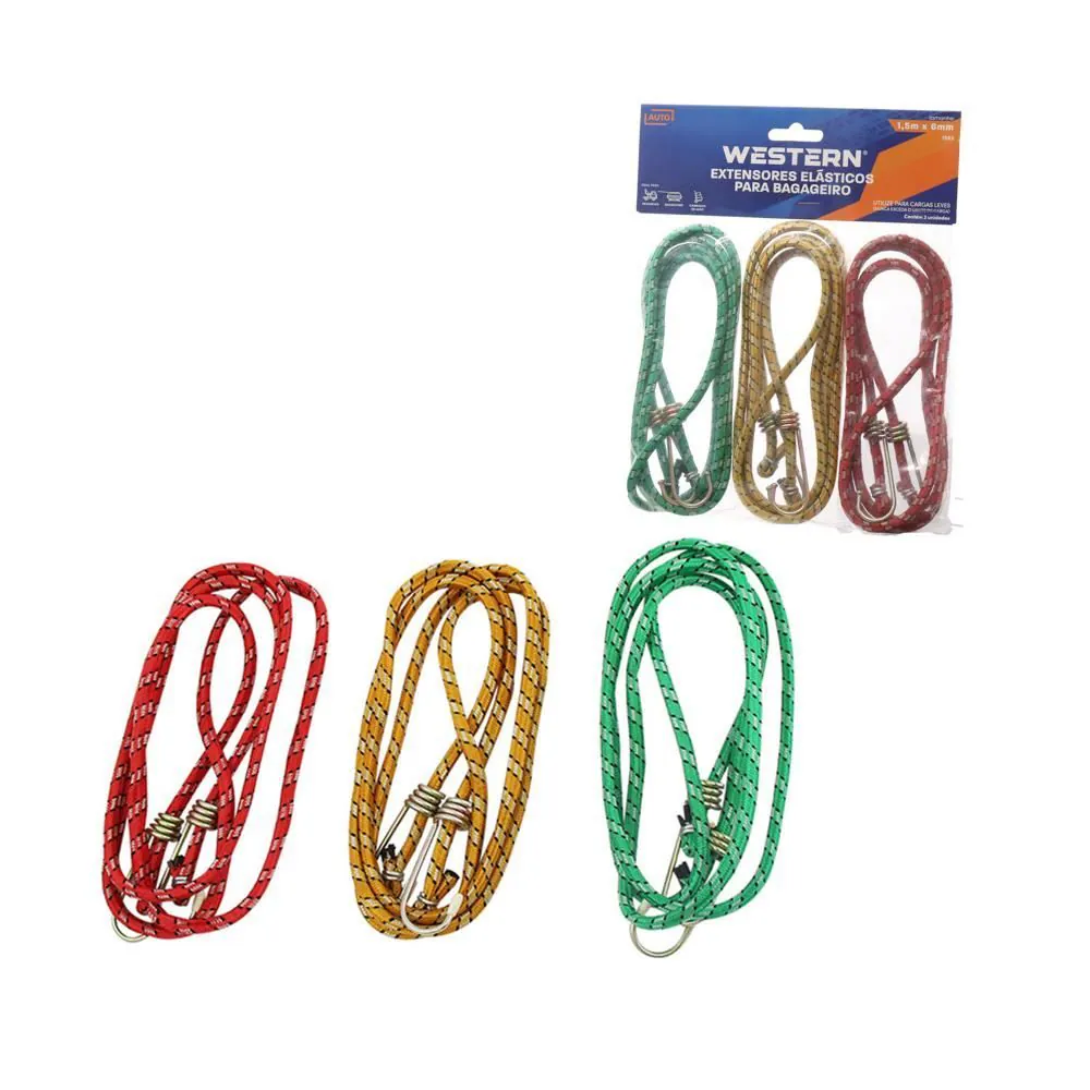 Extensores Elásticos para Bagageiro 1,5M X 6Mm 3 Peças Western - 1523